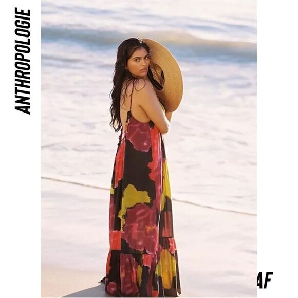 ANTHROPOLOGIE FLORAL FLOUNCED MAXI COVERUP DRESS NEW SMALL - Picture 1 of 5